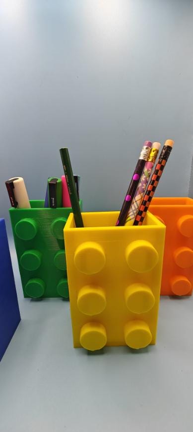 Building Block Brick Pencil Holder, Fun Desk Organizer, Gift for Kids & Adults