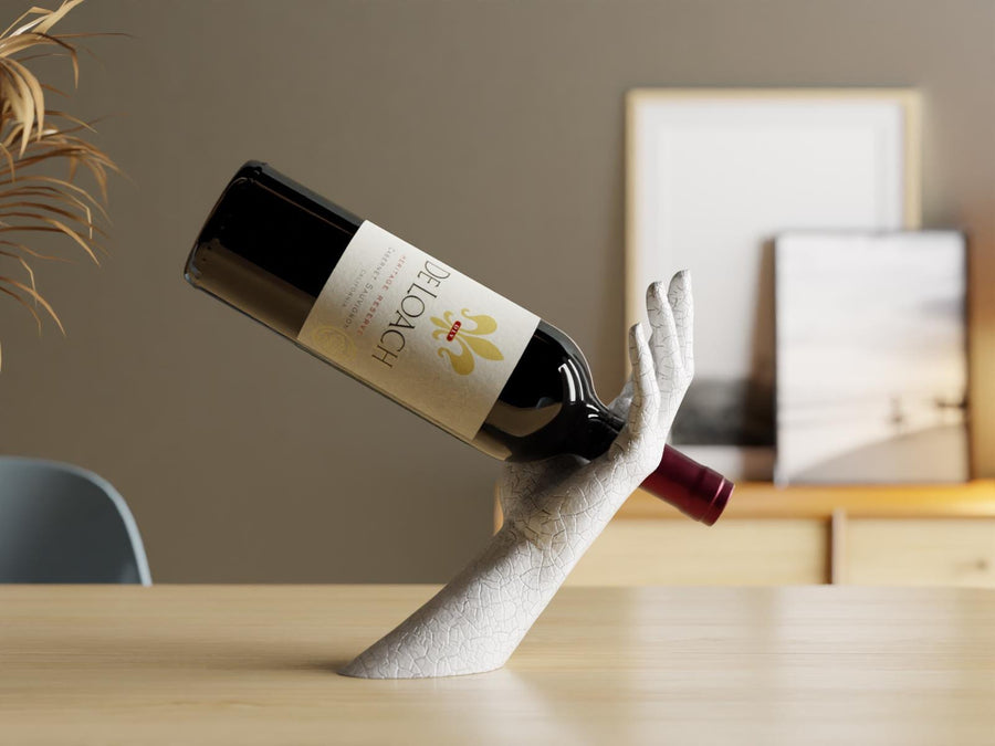 Hand Shaped Wine Bottle Holder: Modern Art Sculpture & Bar Decor