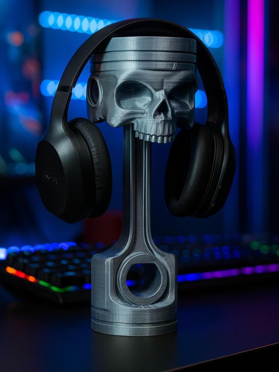 Piston Reaper Skull Headphone Stand: 3D Printed Automotive Decor - product image 1