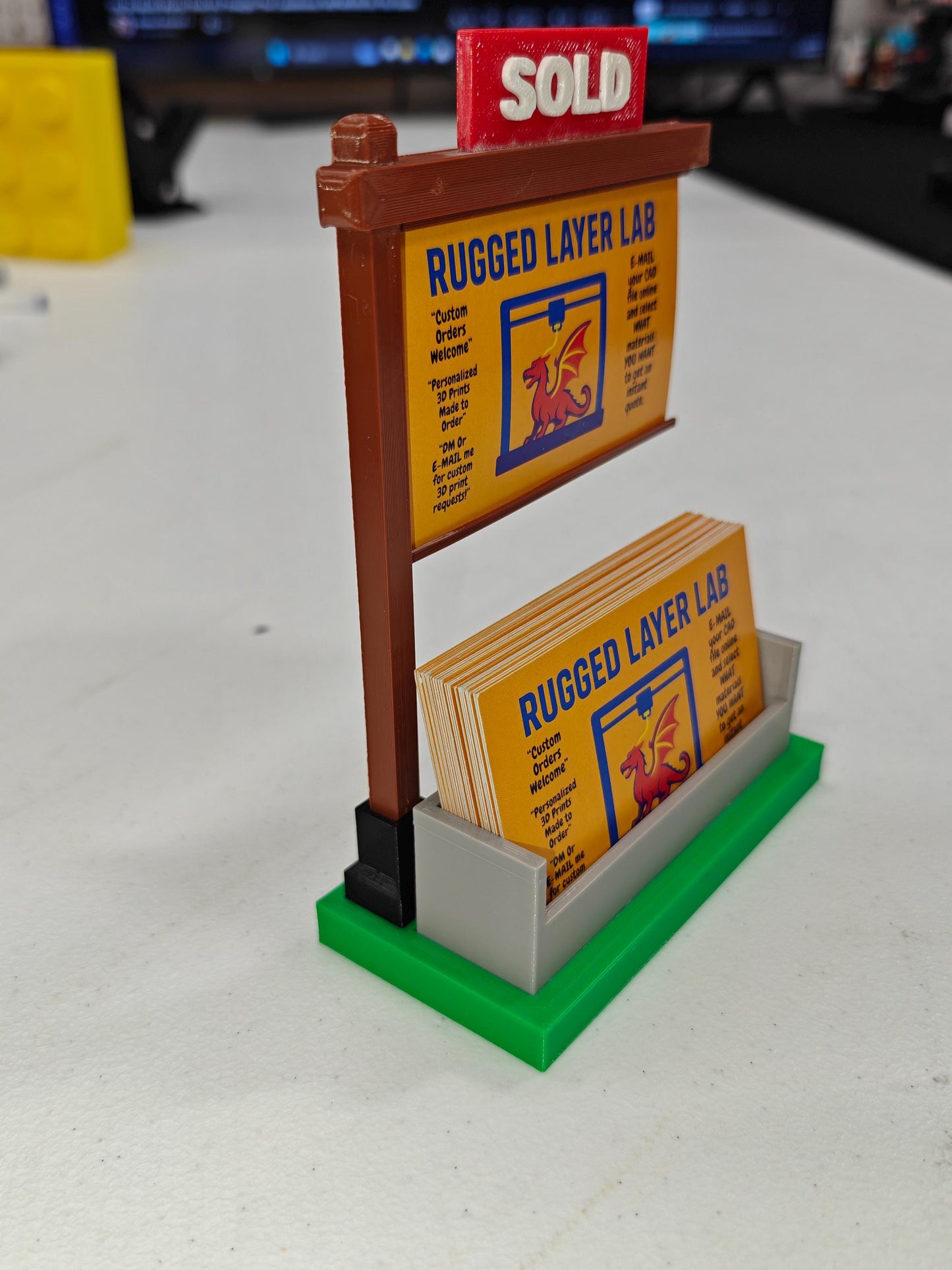 Real Estate SOLD Sign Business Card Holder | Realtor Desk Display | Removable Sold Sign | Office & Open House Decor