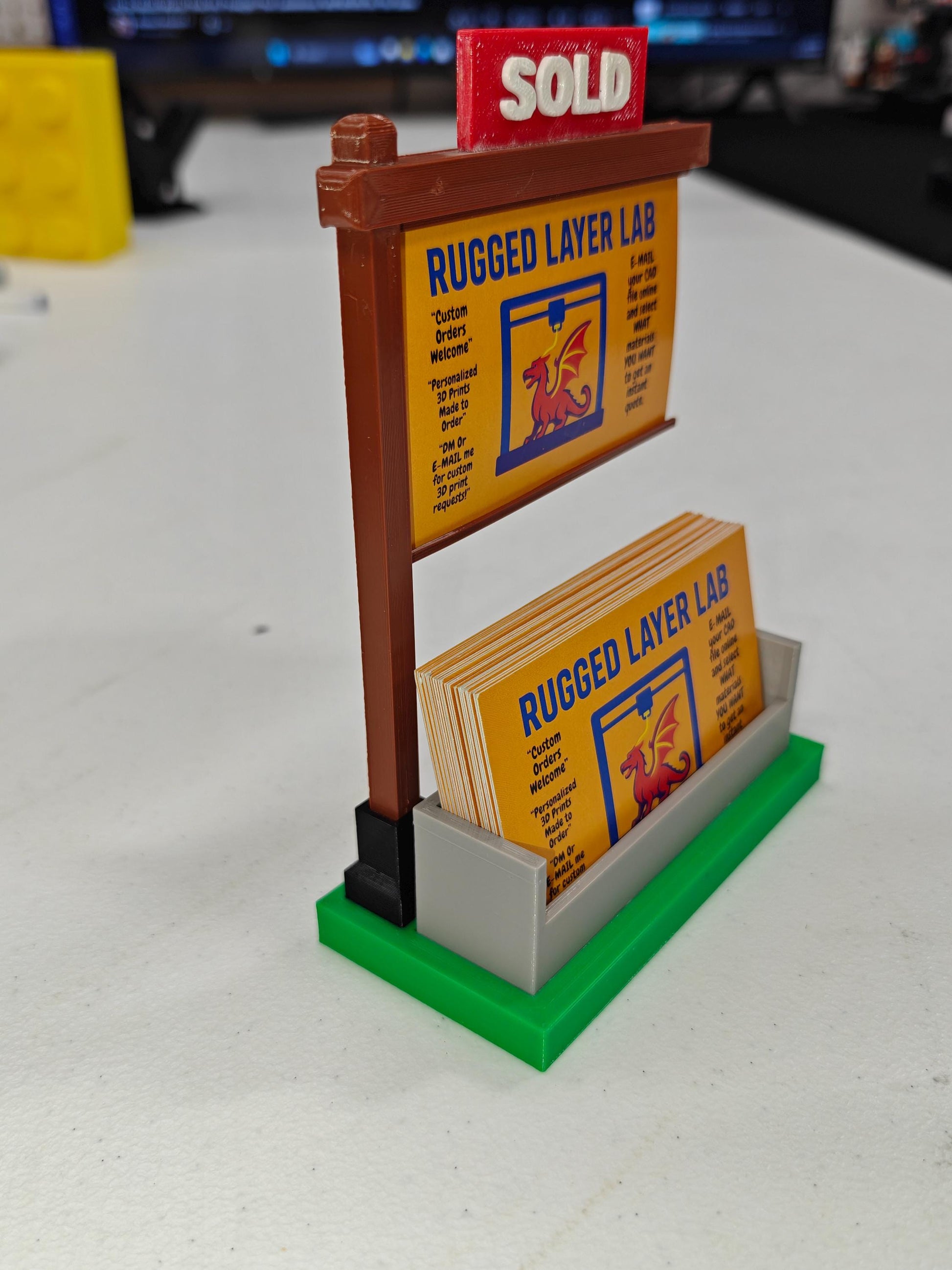 Real Estate SOLD Sign Business Card Holder | Realtor Desk Display | Removable Sold Sign | Office & Open House Decor
