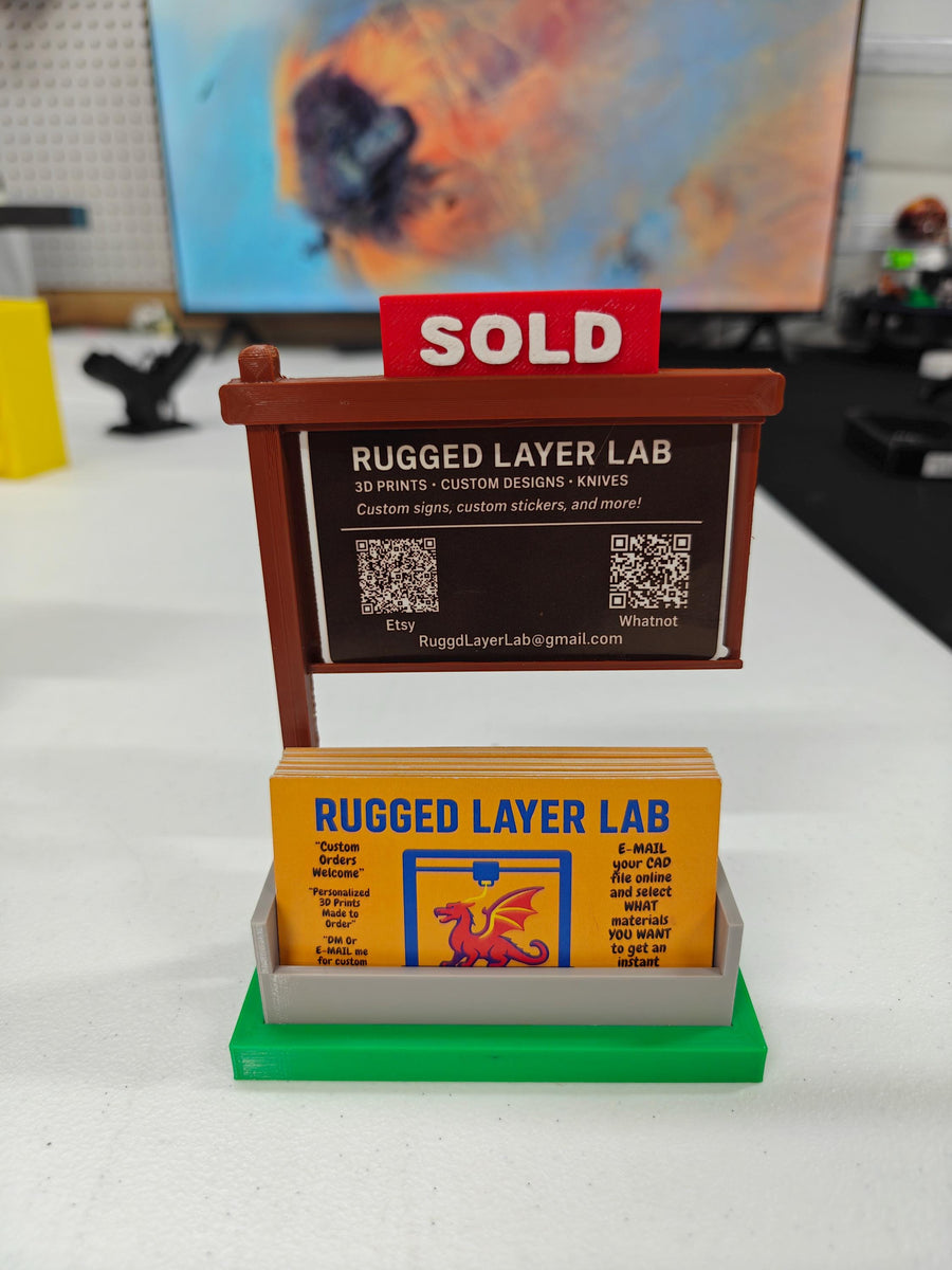 Real Estate SOLD Sign Business Card Holder | Realtor Desk Display | Removable Sold Sign | Office & Open House Decor - product
