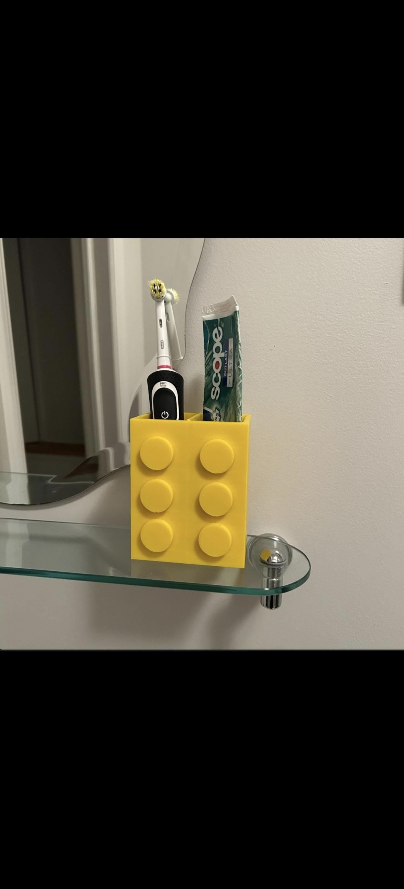 Building Block Pencil Holder – Dual Compartment Desk Organizer and Toothbrush Cup - product image 1