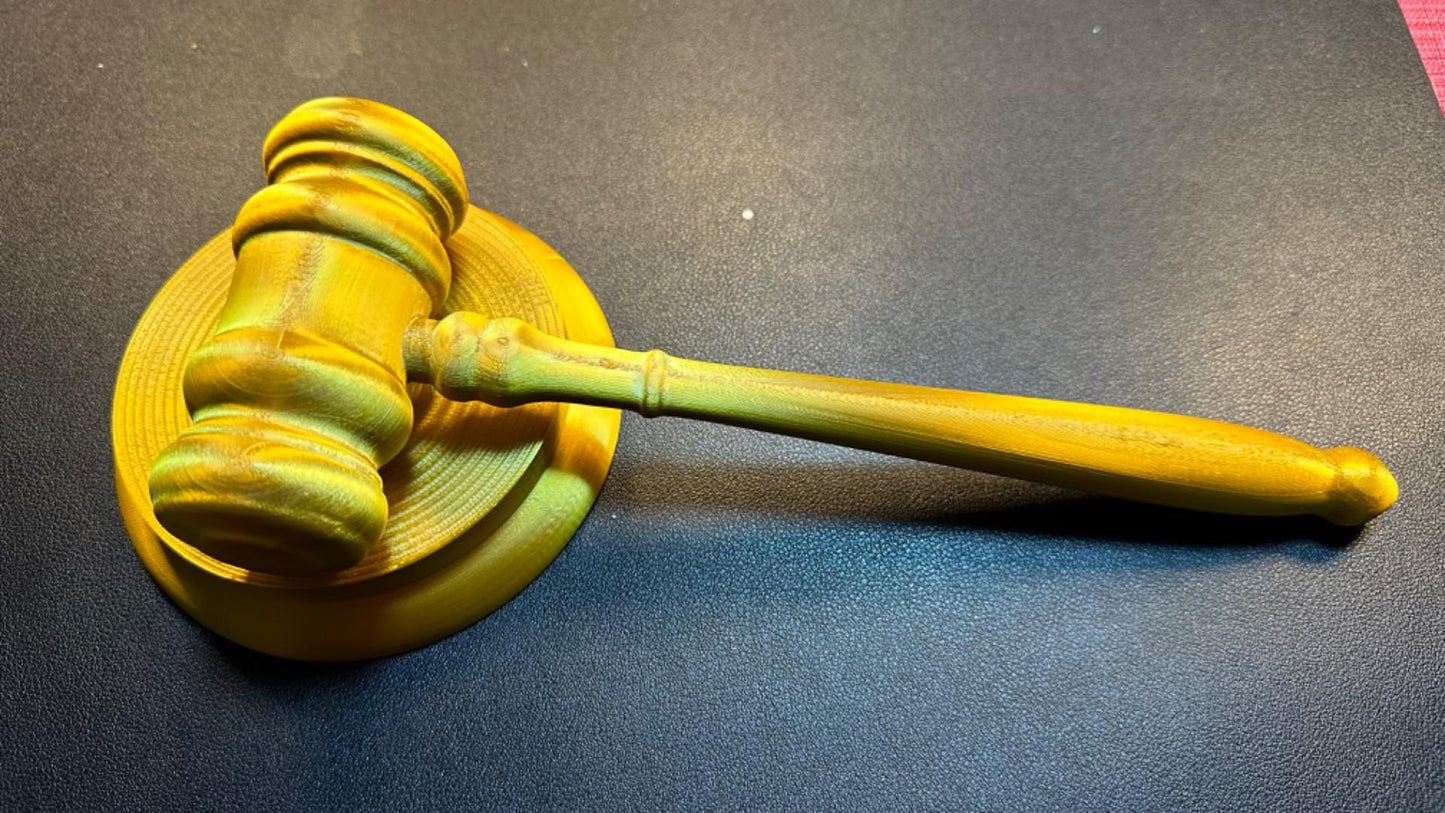 3D Printed Gavel and Sound Block, Gold Courtroom Prop, Lawyer Gift - product image 2