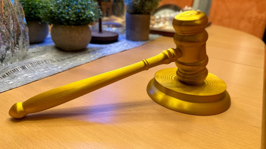 3D Printed Gavel and Sound Block, Gold Courtroom Prop, Lawyer Gift - product image 1