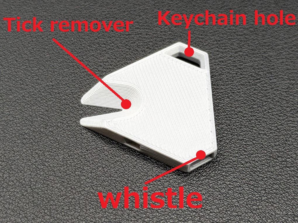 Tick Remover Whistle Keychain, 3D Printed Outdoor Safety Tool, Hiking Camping Keychain, Pet Tick Tool, EDC Emergency Whistle