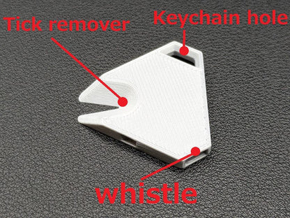 Tick Remover Whistle Keychain, 3D Printed Outdoor Safety Tool, Hiking Camping Keychain, Pet Tick Tool, EDC Emergency Whistle