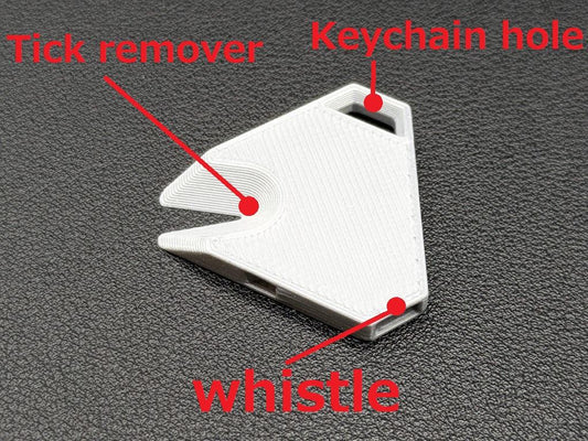 Tick Remover Whistle Keychain, 3D Printed Outdoor Safety Tool, Hiking Camping Keychain, Pet Tick Tool, EDC Emergency Whistle
