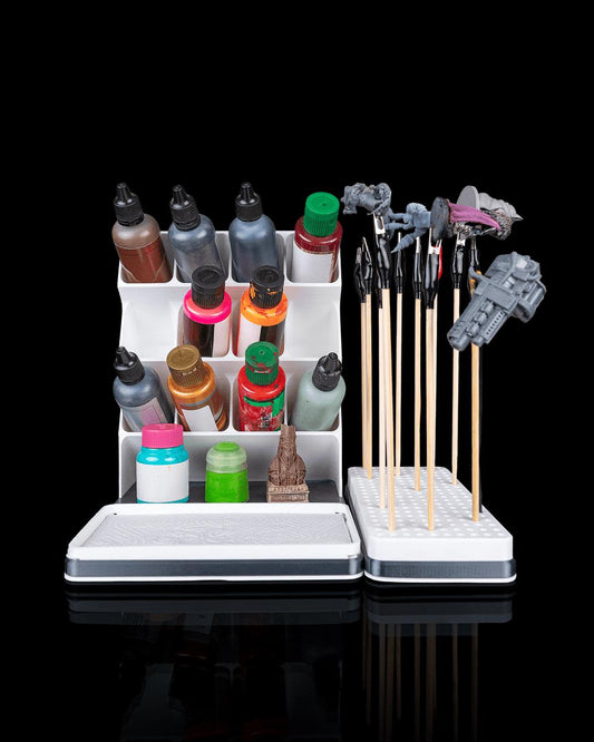 Painter’s Station Desk Organizer, Hobby Paint Bottle Holder with Drying Rack, Painting Storage Stand