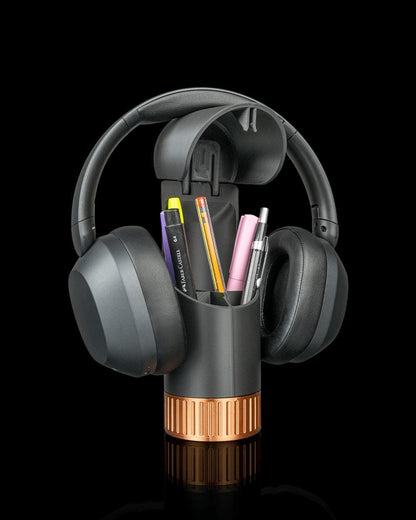 Curved Headphone Holder Desk Caddy – Gaming Headset Stand with Pen, Tool & Accessory Organizer