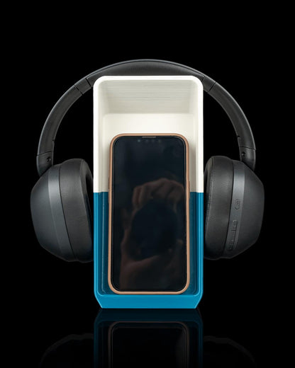 Block Hub Headphone & Phone Holder Stand, Double Sided Desk Organizer, Pen Holder, Gaming Headset Stand, 3D Printed Desk Caddy