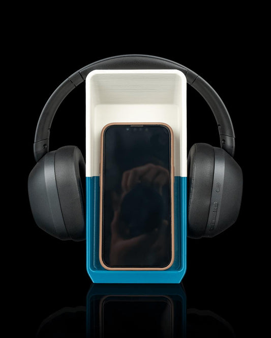 Block Hub Headphone & Phone Holder Stand, Double Sided Desk Organizer, Pen Holder, Gaming Headset Stand, 3D Printed Desk Caddy