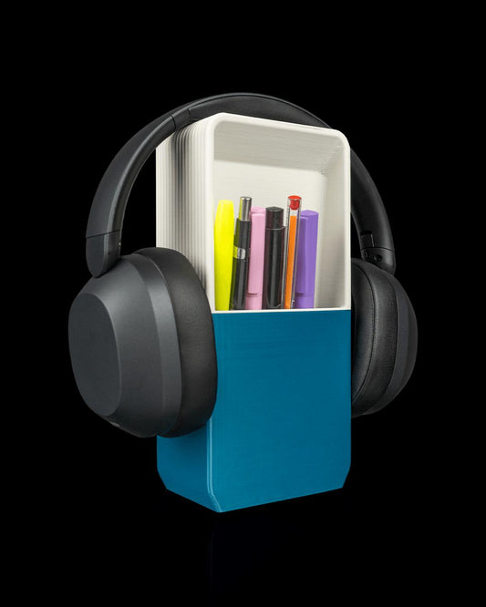 Block Hub Headphone & Phone Holder Stand, Double Sided Desk Organizer, Pen Holder, Gaming Headset Stand, 3D Printed Desk Caddy