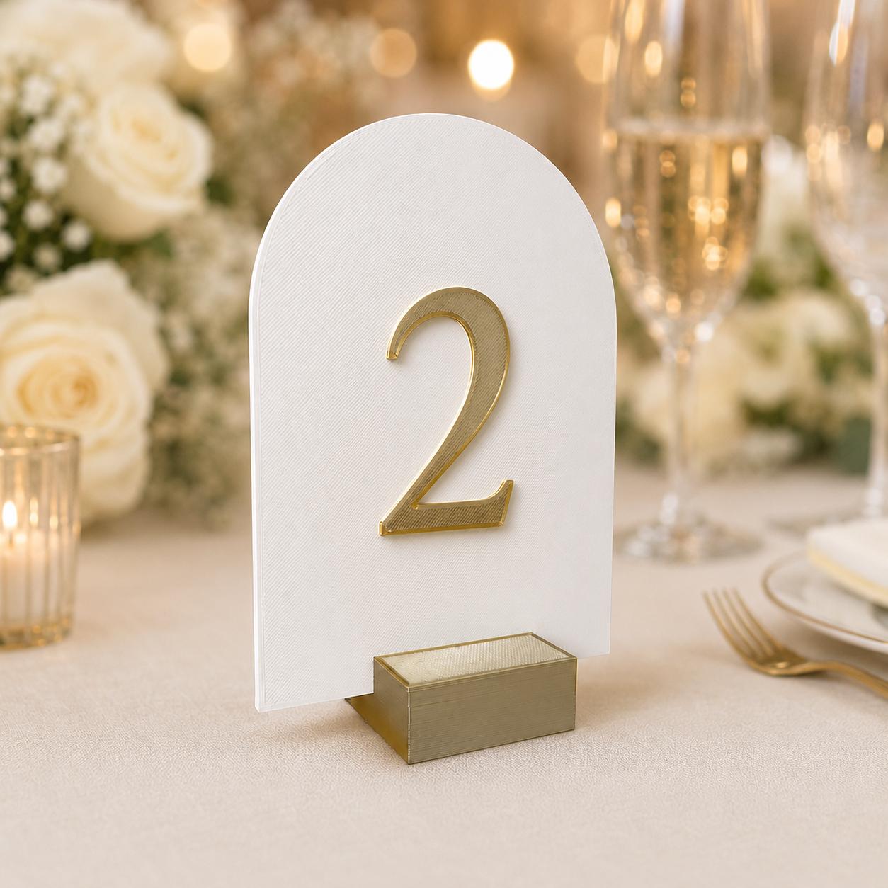 Wedding Table Numbers, Elegant 3D Printed Table Number Signs, Gold and White Reception Table Decor, Custom Wedding Centerpiece Numbers