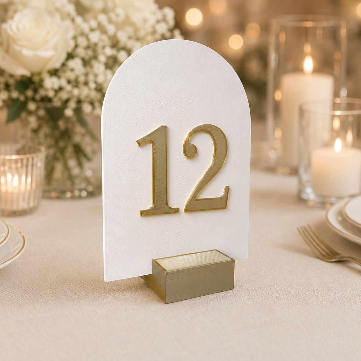 Wedding Table Numbers, Elegant 3D Printed Table Number Signs, Gold and White Reception Table Decor, Custom Wedding Centerpiece Numbers