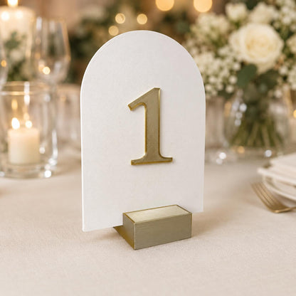Wedding Table Numbers, Elegant 3D Printed Table Number Signs, Gold and White Reception Table Decor, Custom Wedding Centerpiece Numbers