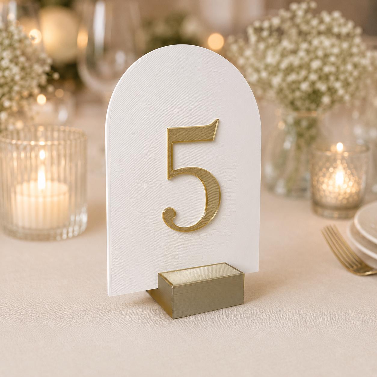 Wedding Table Numbers, Elegant 3D Printed Table Number Signs, Gold and White Reception Table Decor, Custom Wedding Centerpiece Numbers