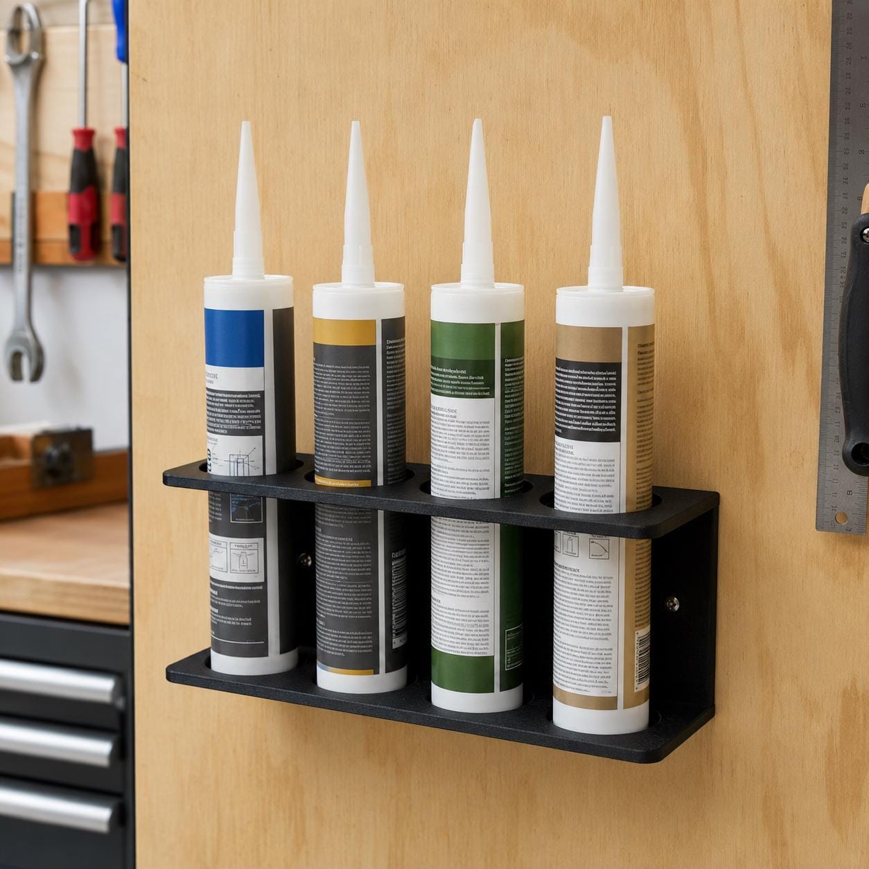 Caulk Tube Wall Holder – 4-Slot Sealant and Construction Adhesive Organizer - product image 5