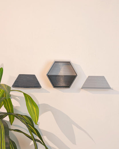 Set of 4 Modular Hexagon Wall Shelves, Geometric Floating Shelf Set, Modern 3D Printed Plant Shelves, Honeycomb Wall Decor