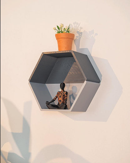 Set of 4 Modular Hexagon Wall Shelves, Geometric Floating Shelf Set, Modern 3D Printed Plant Shelves, Honeycomb Wall Decor