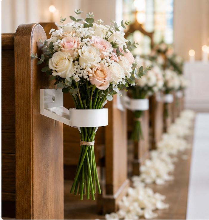 Wedding Pew Flower Holder | Bridal Aisle Bouquet Holder | Church Pew Floral Mount | Ceremony Pew Decoration | Wedding Decor