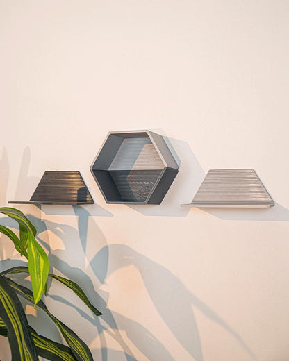 Set of 4 Modular Hexagon Wall Shelves, Geometric Floating Shelf Set, Modern 3D Printed Plant Shelves, Honeycomb Wall Decor