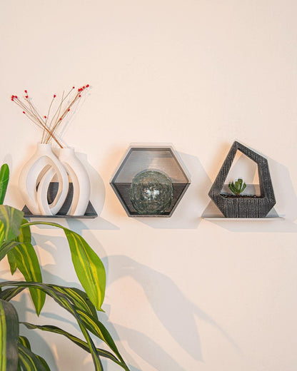 Set of 4 Modular Hexagon Wall Shelves, Geometric Floating Shelf Set, Modern 3D Printed Plant Shelves, Honeycomb Wall Decor