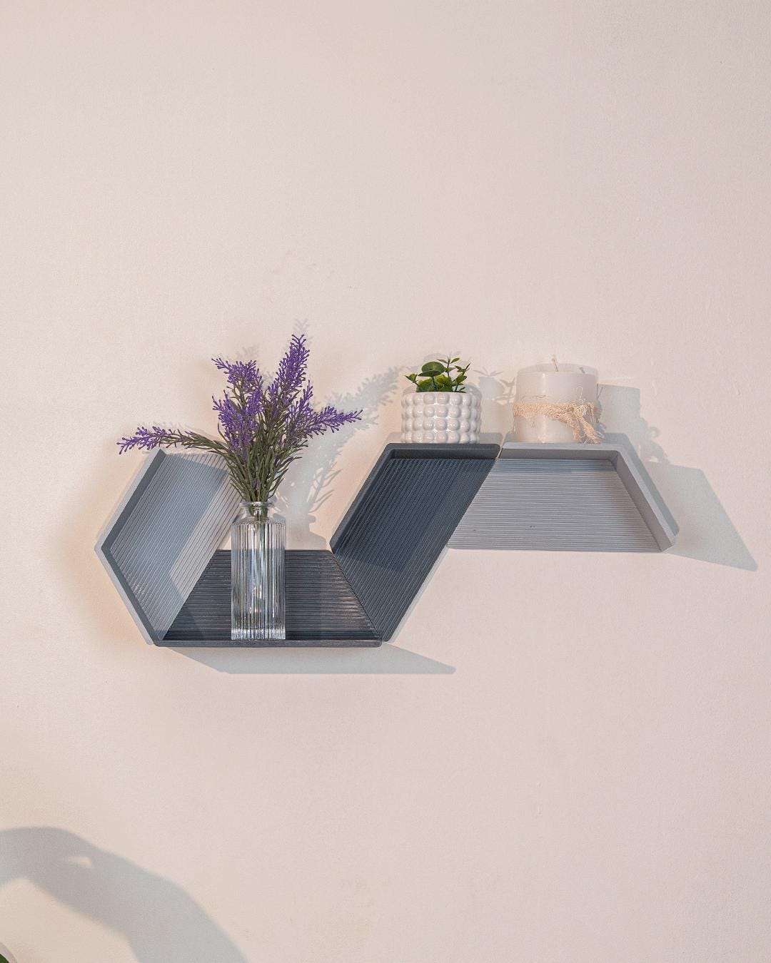 Set of 4 Modular Hexagon Wall Shelves, Geometric Floating Shelf Set, Modern 3D Printed Plant Shelves, Honeycomb Wall Decor