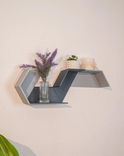 Set of 4 Modular Hexagon Wall Shelves, Geometric Floating Shelf Set, Modern 3D Printed Plant Shelves, Honeycomb Wall Decor