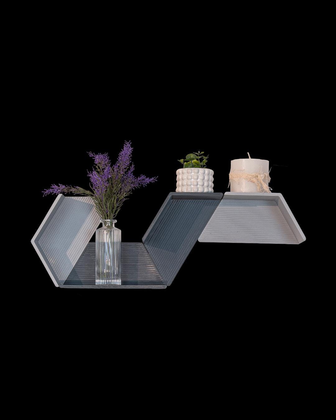 Set of 4 Modular Hexagon Wall Shelves, Geometric Floating Shelf Set, Modern 3D Printed Plant Shelves, Honeycomb Wall Decor