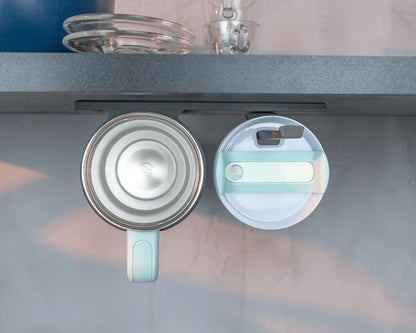 Under Cabinet Cup Holder Rail, 3D Printed Mug Rack, Under Shelf Tumbler Organizer, Space Saving Kitchen Storage, No Drill Coffee Mug Hanger
