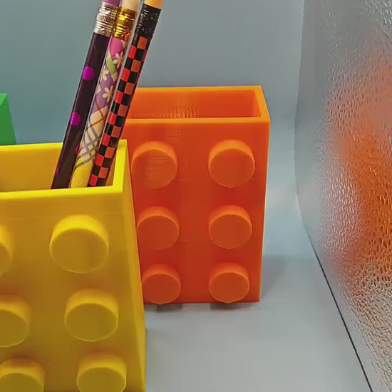 Building Block Brick Pencil Holder, Fun Desk Organizer, Gift for Kids & Adults