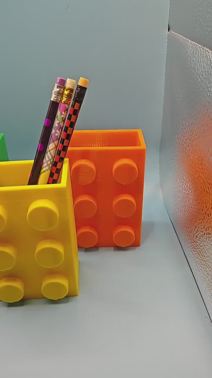 Building Block Brick Pencil Holder, Fun Desk Organizer, Gift for Kids & Adults